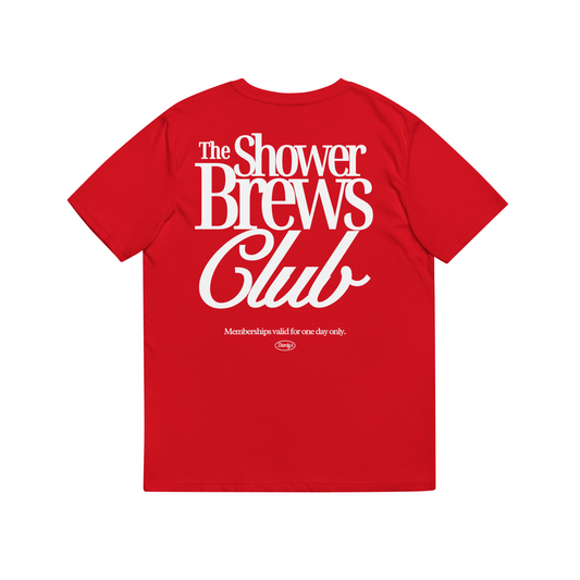 The 'Shower Brews Club' T-Shirt in Red & White