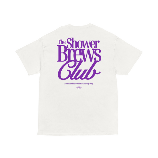 'The Shower Brews Club' T-Shirt in White & Purple