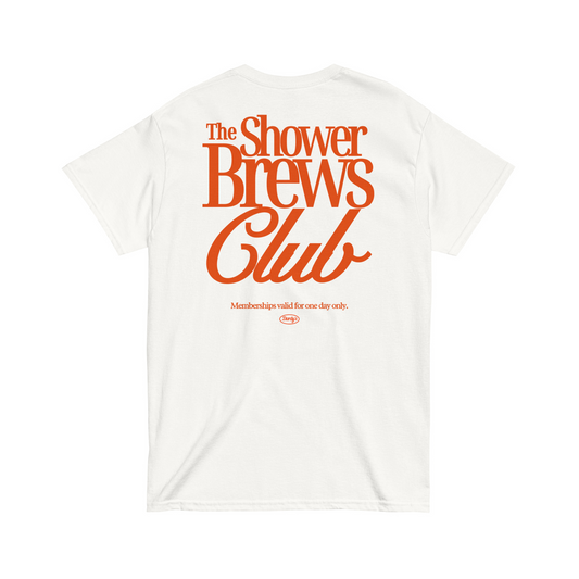 'The Shower Brews Club' T-Shirt in White & Red